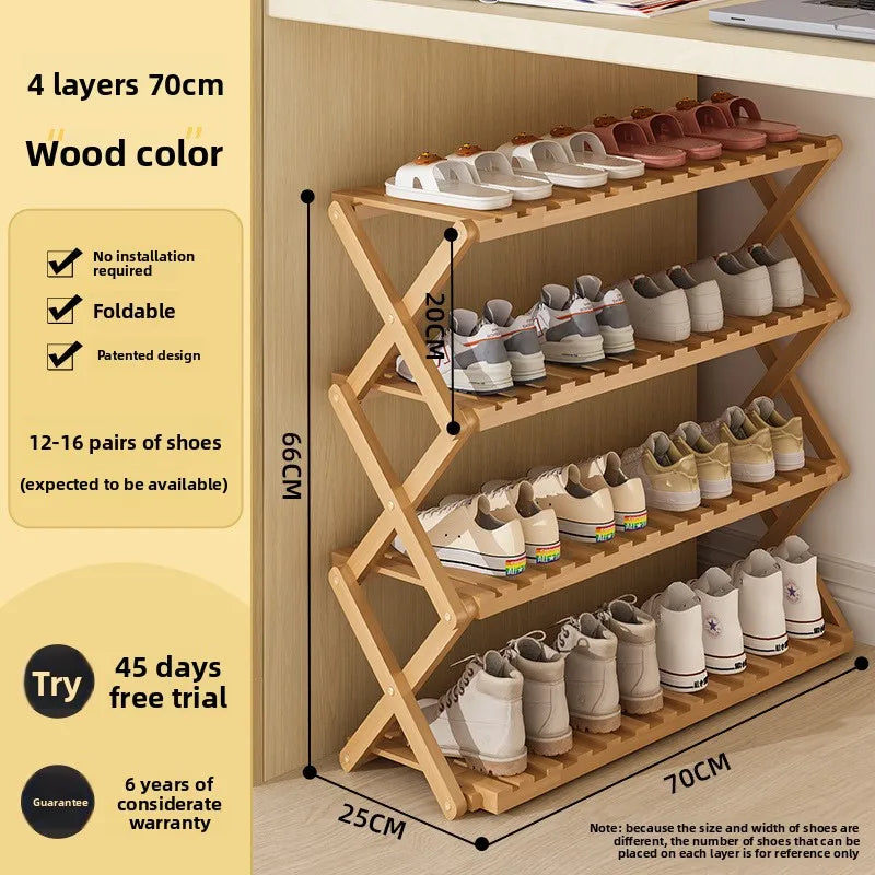 Simple shoe rack household door dormitory folding shoe rack free of installation shoe cabinet sturdy and durable Oasis Select 4C-70cm-primary