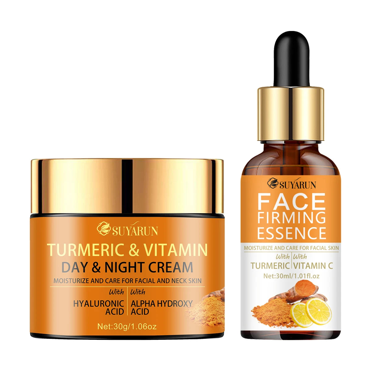 SUYARUN Vitamin C Brightening Cream + Turmeric Firming Serum Duo, Anti-Aging Skincare Set for Youthful Glow & Radiance. Oasis Select 30g-30ml