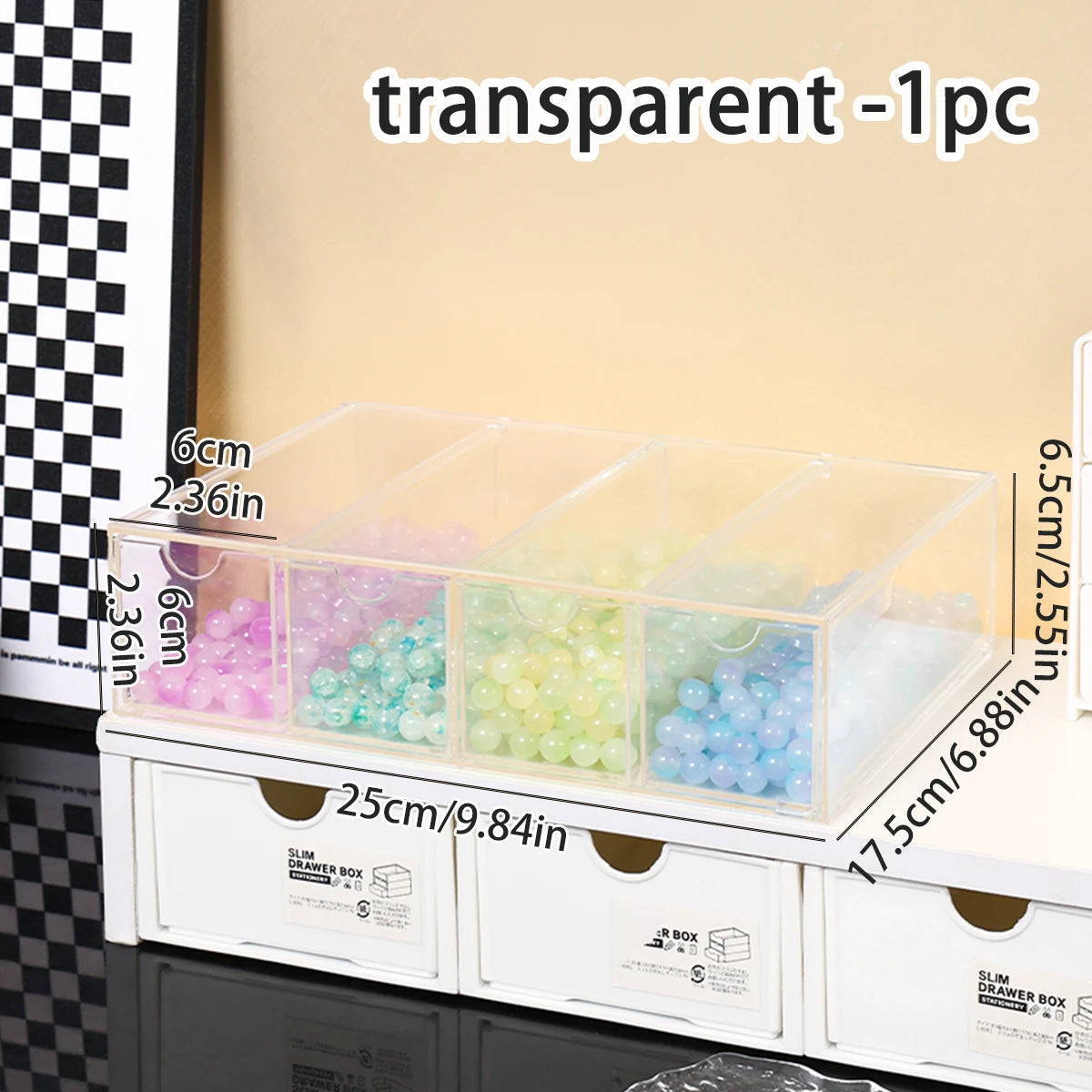 1pc Desktop 1-Layer 4-Panel Bracelet Organizer Suitable for Jewelry, Hair Accessories, Drawer Style Storage Box, Durable Plastic Oasis Select transparent