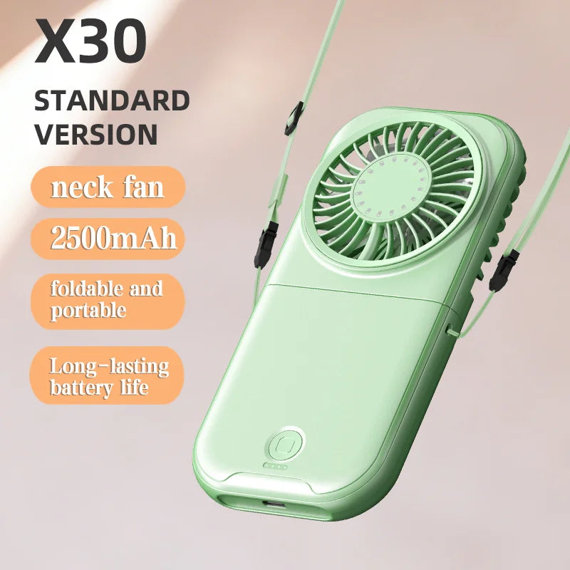 Multi-use Summer Heat Foldable Portable Fan Handheld Neck Hanging Desk Fan 4 Speed 2500mAh Rechargeable For All Scenarios Oasis Select green