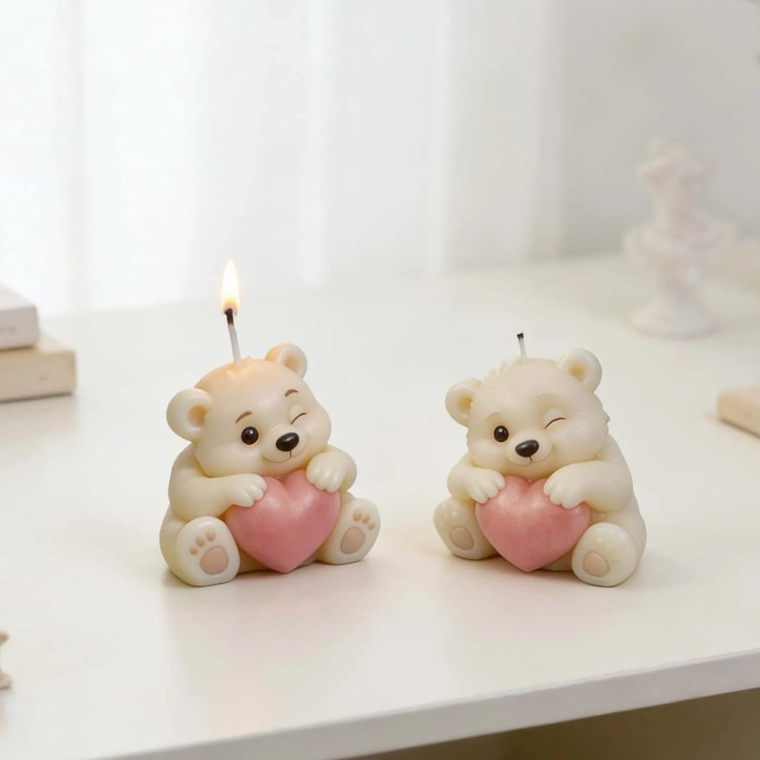 3D Bear Holding Heart Silicone Mold Cute Cartoon Animal Candle Soap Resin Craft Mould DIY Valentine's Day Gift Making Tool Oasis Select