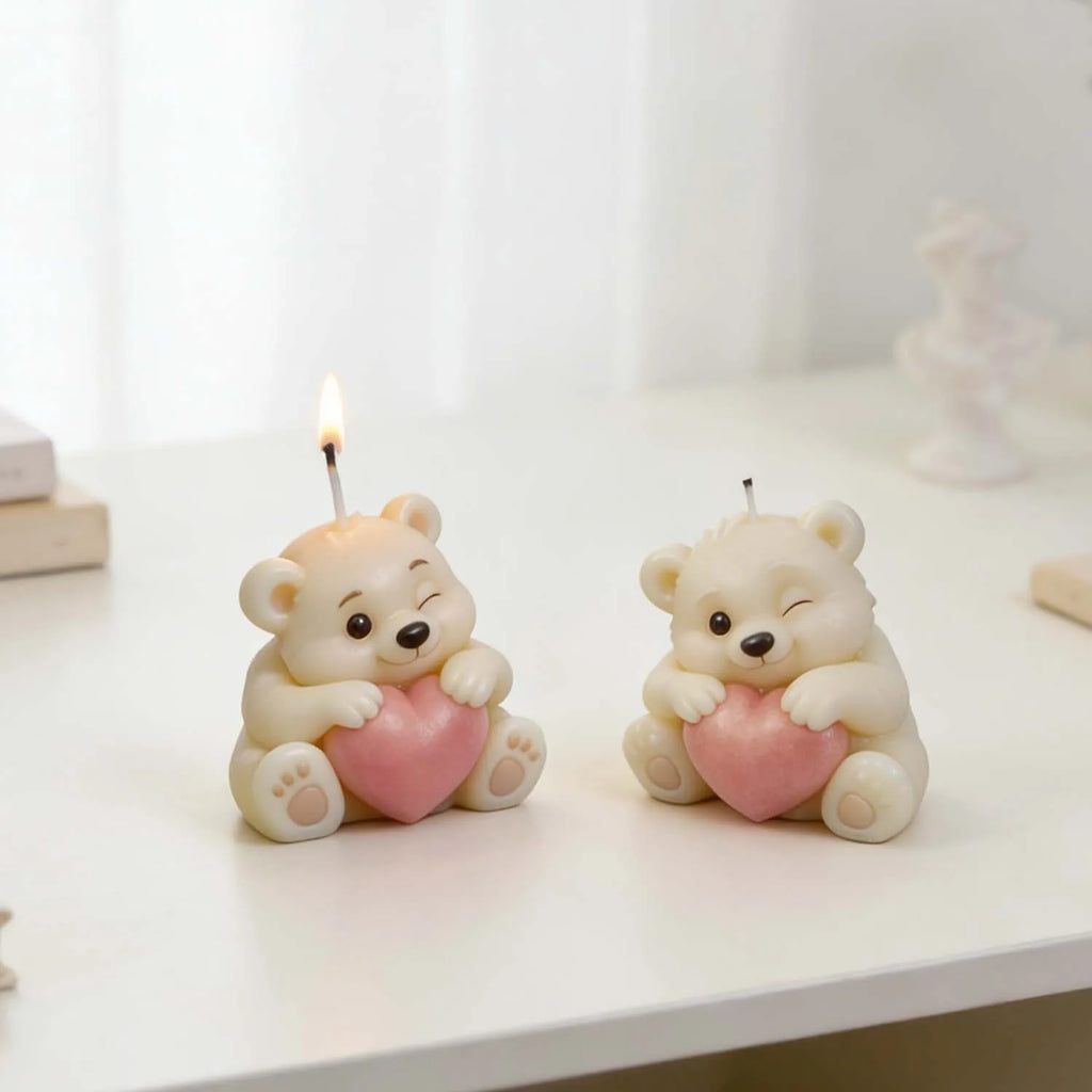 3D Bear Holding Heart Silicone Mold Cute Cartoon Animal Candle Soap Resin Craft Mould DIY Valentine's Day Gift Making Tool Oasis Select