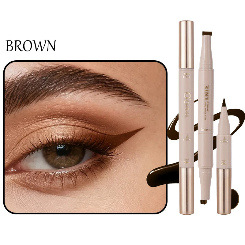 O'CHEAL 3 In 1 Stamp Eyeliner Pen Waterproof Non-Smudge Eyeliner Smooth Quick-Drying Long-lasting Dual-head Eye Tail Stamp Oasis Select 02 Brown Full Size 2.6ml