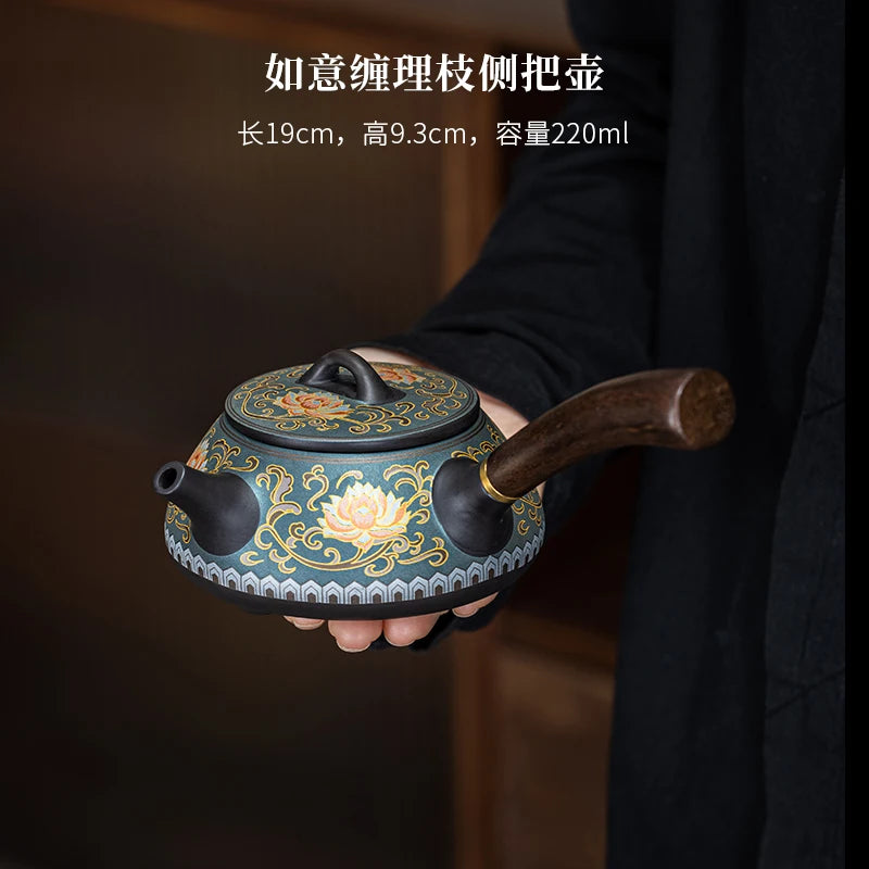 Purple Sand Ruyi Side Teapot Chinese Household Filter Pot Ceramic Kung Fu Tea Set Retro Relief Bubble Teapot Oasis Select A