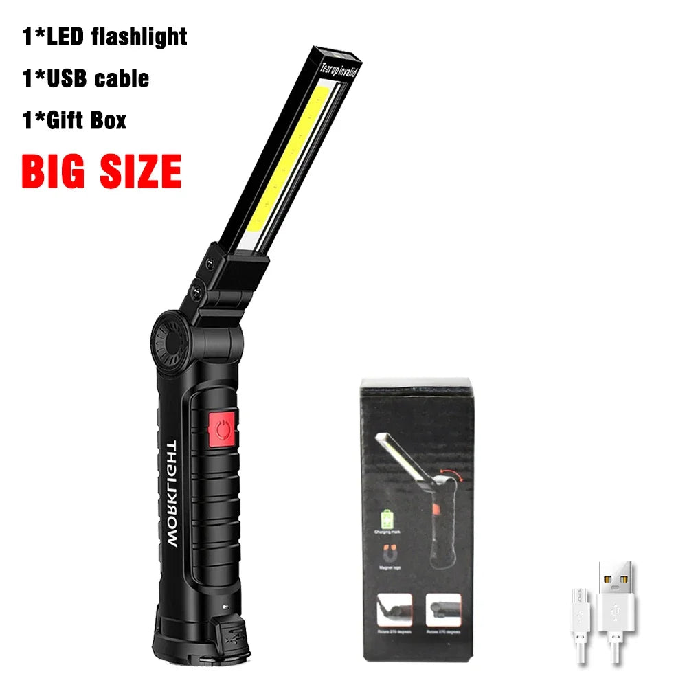 USB Rechargeable COB LED Work Light – Magnetic Foldable Torch