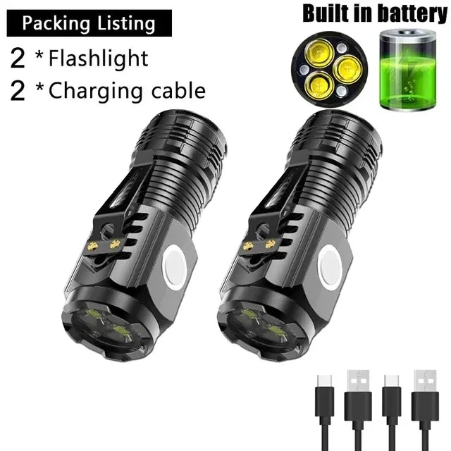 3LED Super Bright Flashlight Portable Mini Burst Flash Torch Rechargeable Outdoor Emergency Spotlight with Pen Clip Tail Magnet Oasis Select 2pcs
