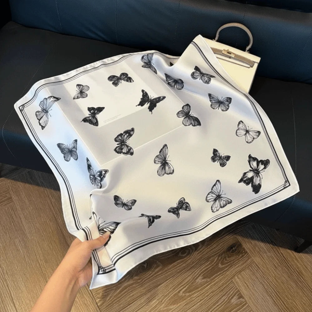 Versatile Elegant Women Scarf Square Shape Silk Imitation Neckerchief Butterfly Print Bandana Women Accessories Oasis Select