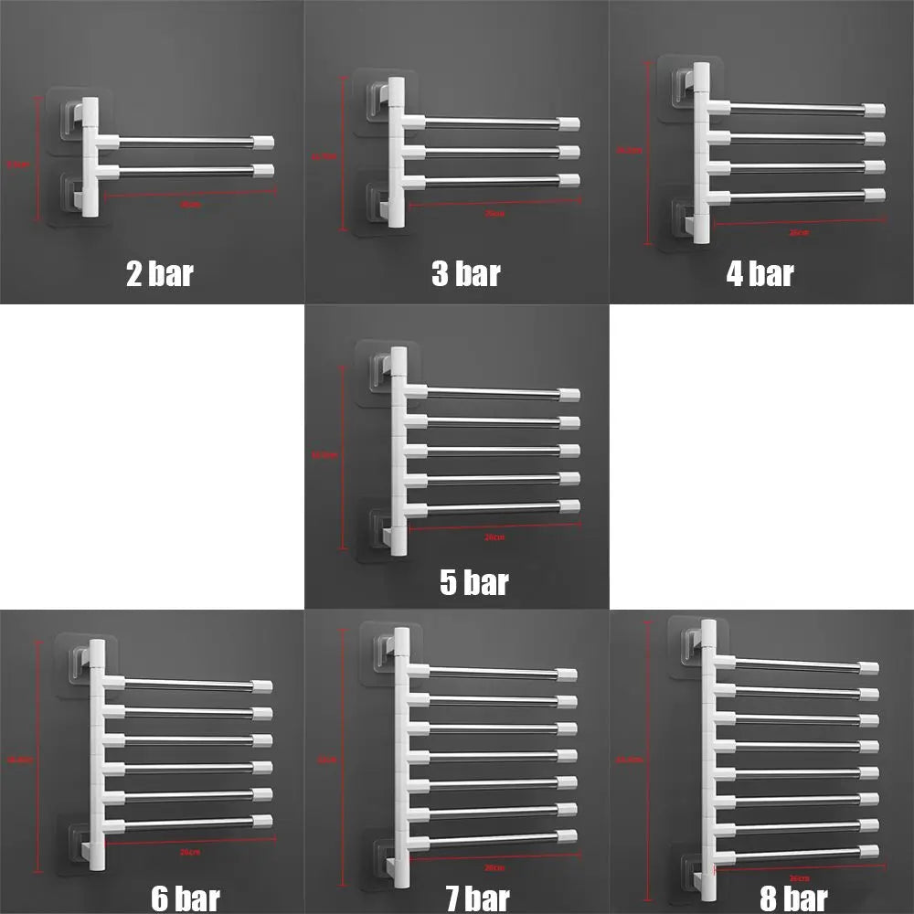 1Pc Silver Aluminum Swing Arms Towel Rack Save Space 2-8-Bar Towel Hanger Wall Mounted Bracket Hanging Holder Bathroom Tool Oasis Select