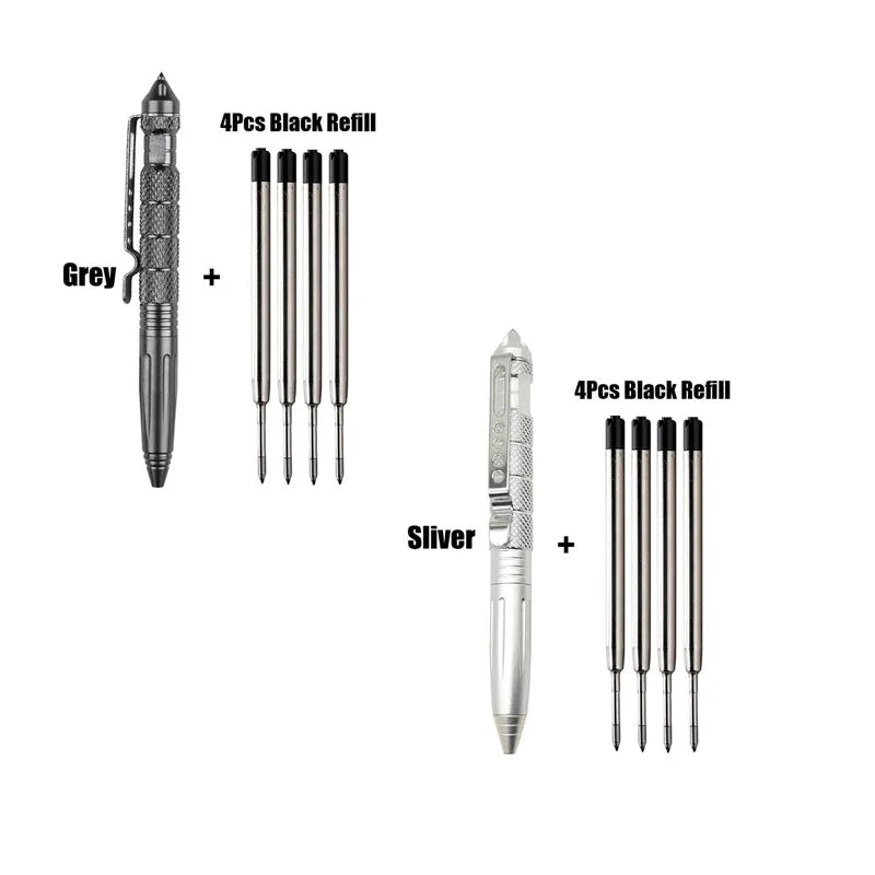 1/2pcs High Quality Metal Military Tactical Pen School Student Ballpoint Pens Emergency Glass Breaker Self Defense Supplies Oasis Select 2pcs mix plus refill