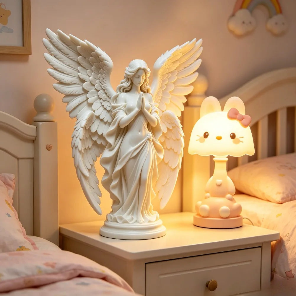 Serene Prayer Winged Guardian Angel Sculpture Matte Neoclassical Faith Statue Calm Tabletop Decor Spiritual Housewarming Present Oasis Select