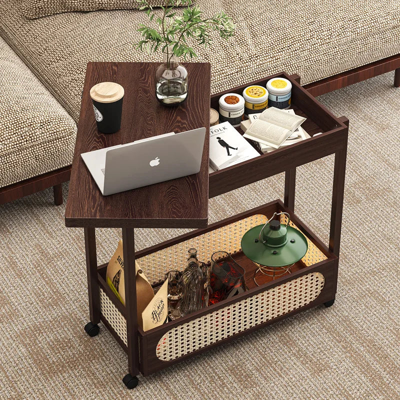 wheels movable multi-functional folding coffee table living room sofa side few solid wood tea table multi-purpose folding table Oasis Select