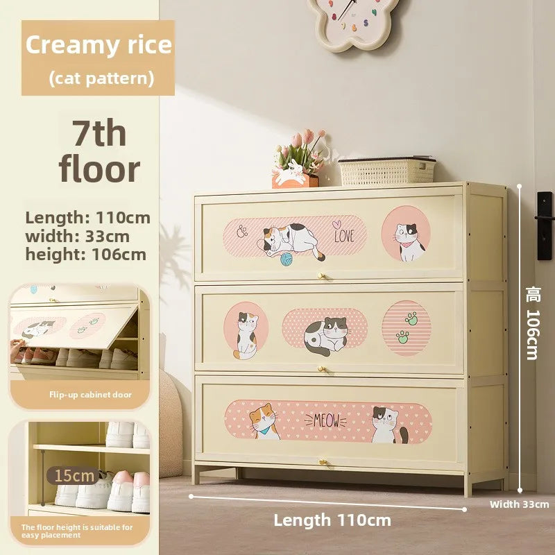 Household indoor large-capacity floor-to-ceiling multi-layer shoe rack entrance integrated dust-proof cartoon locker Oasis Select Seven floors 110