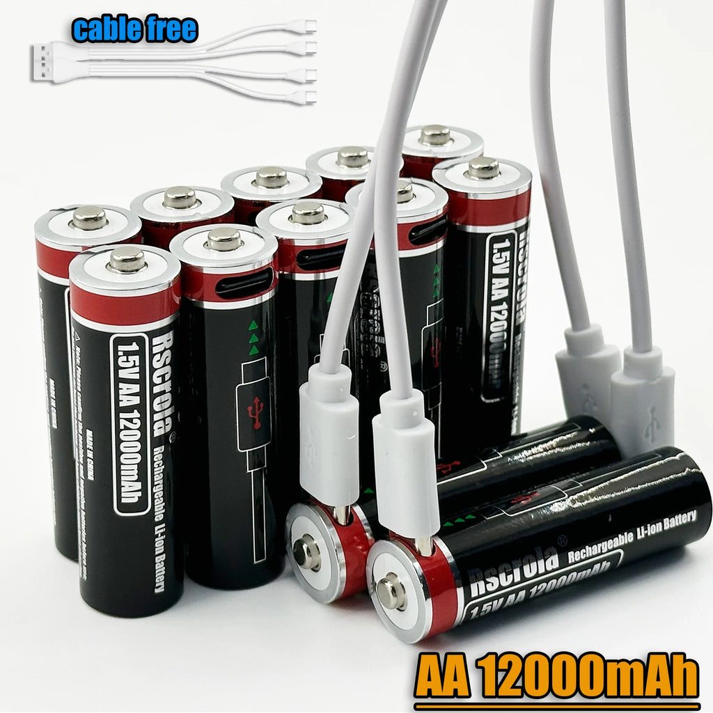 Hot 1.5V 12000mAh USB Type-C Rechargeable Lithium AA Battery for Hunting Camera Remote Control Mouse Smart Door Lock Microphone Oasis Select