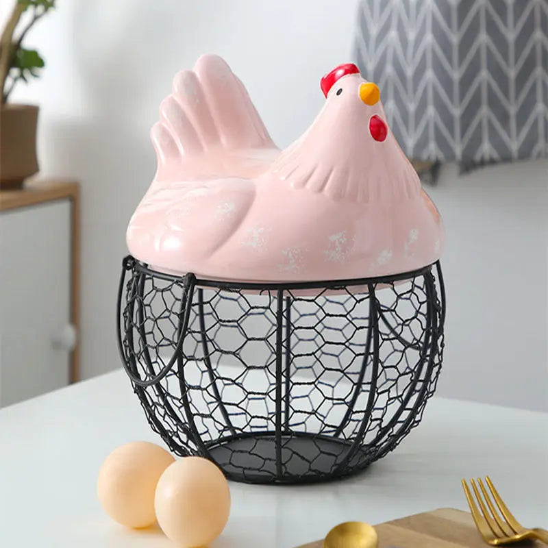 Ceramic Egg Baskets Fruit Baskets Sundries Blue Ceramic Kitchen Shelves Creative Storage Iron Woven Baskets Ironwork Storage Oasis Select L pink
