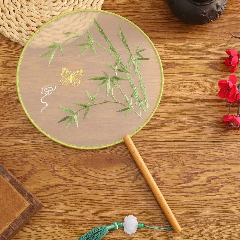 Chinese Style Silk Round Fan Double-sided Floral Embroidery Hand Fans with Tassel Summer Dance Fan For Women Wedding Home Decor Oasis Select Style 11