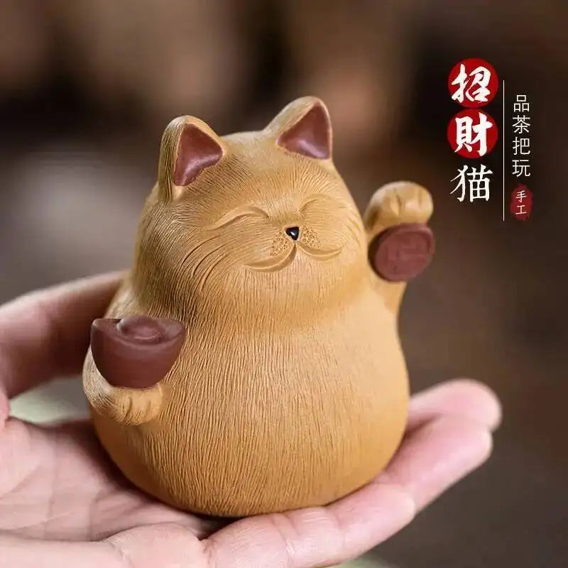 Zisha Tea Pet Cat Ornament Sculpture Zhaocai Cat Tea Pet Tea Mat Accessories Ceramic Tea Pet Oasis Select