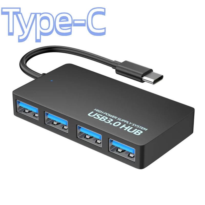USB 3.0 Hub High Speed 4 Ports HUB Adapter Data Cable Splitter Expander Support Multi Systems Plug and Play Multi USB Adapter Oasis Select Type-C