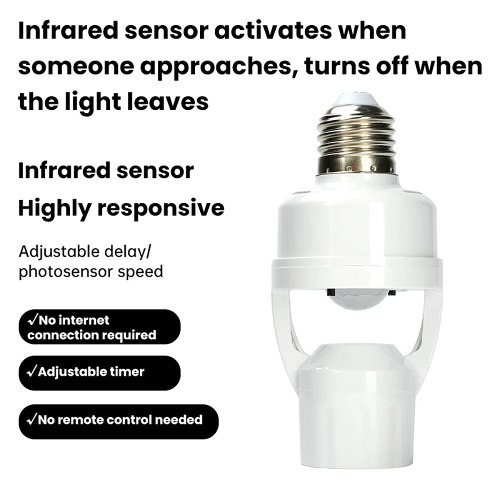 Motion Sensor Led Lamp Base E27 Socket Converter Light Bulb Holder Adapter Switch Adjustable PIR Human Induction Light Accessory Oasis Select Default Title