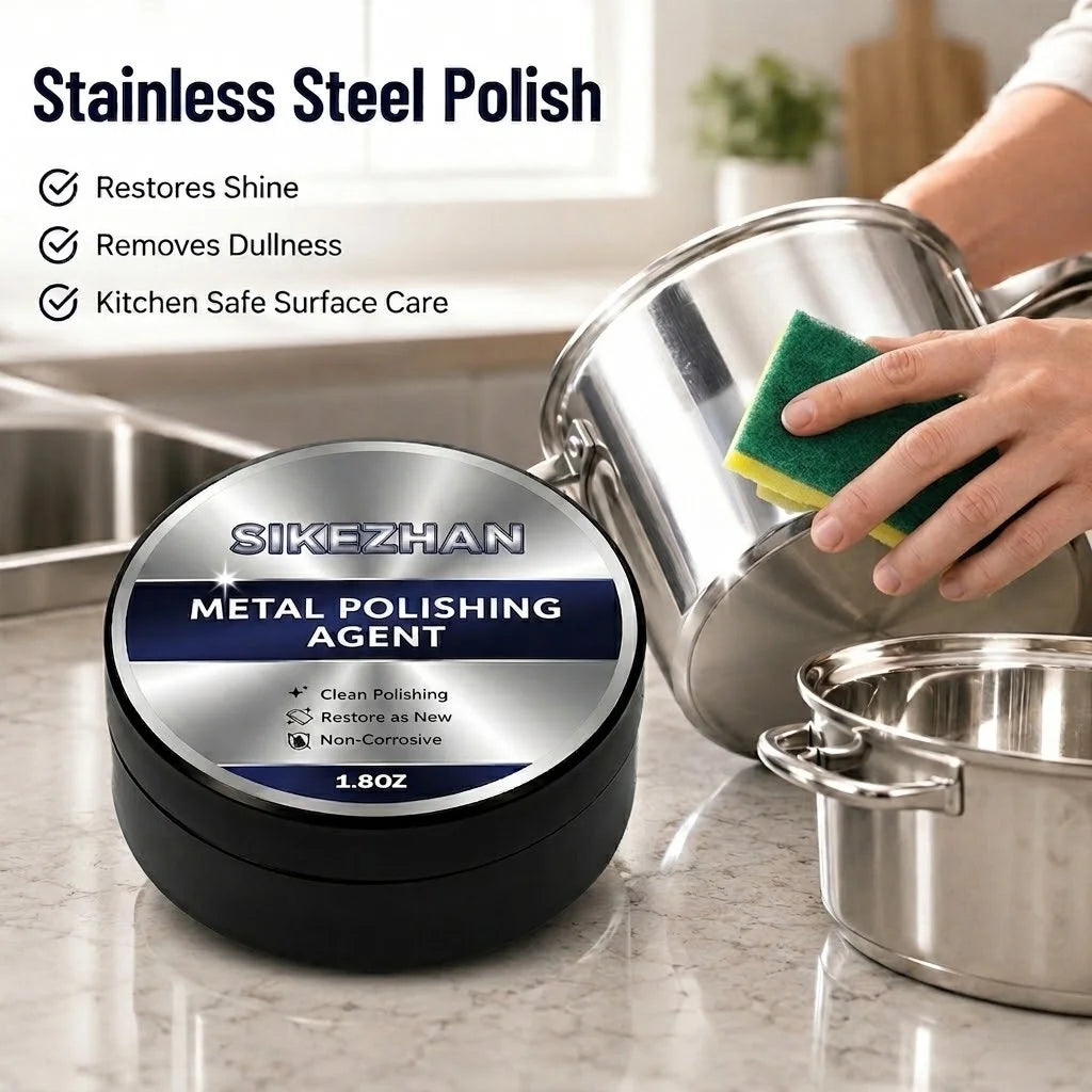 Metal Polishing Paste w/ Sponge Rust Oxidation Stain Remover Restore Shine Cookware Stainless Steel Brass Silver Polish Home Oasis Select