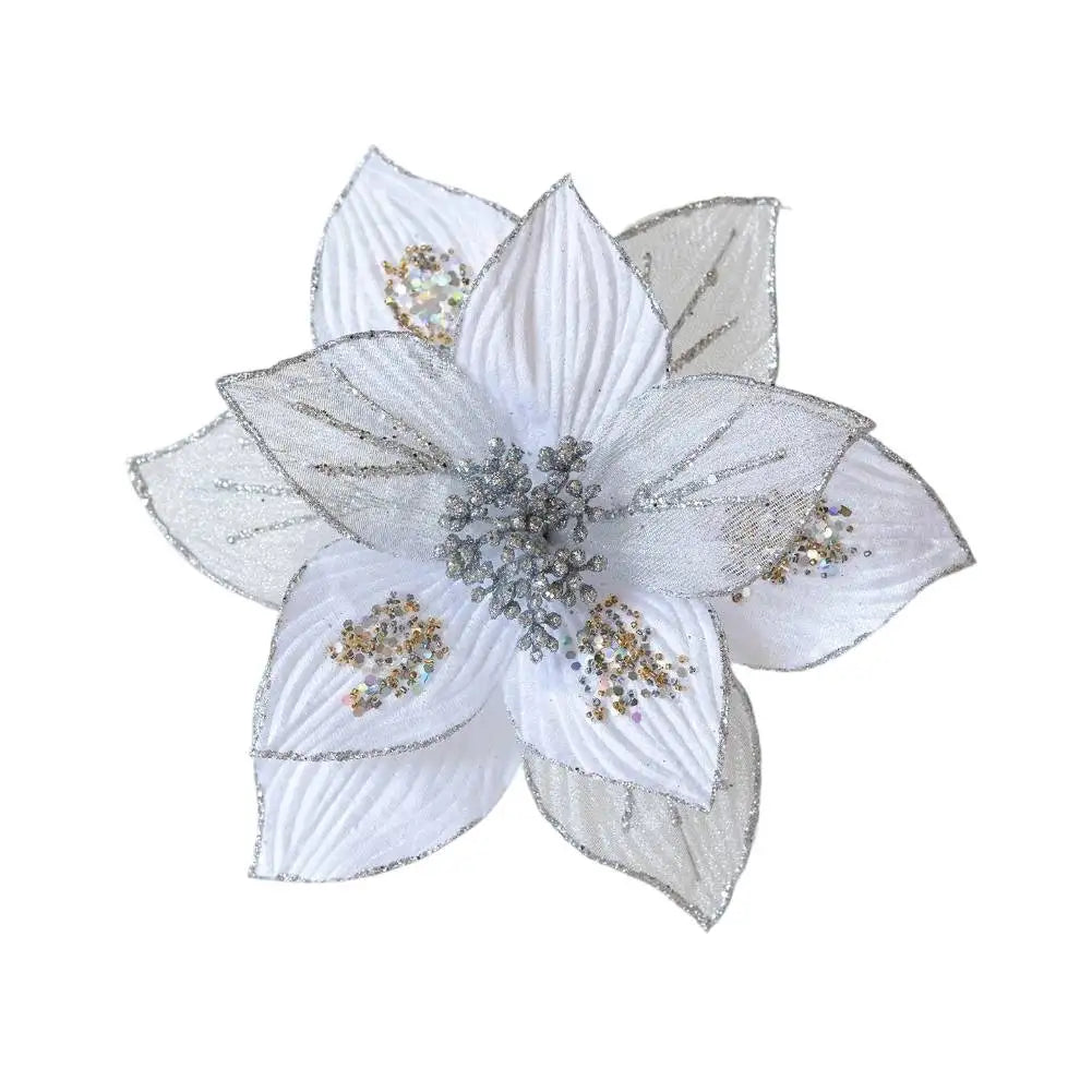 Christmas Tree Artificial Glitter Magnolia Flowers Flexible Stems Polyester Flowers Wreaths Garlands Home Party Decor 24cm Oasis Select Silver China Mainland