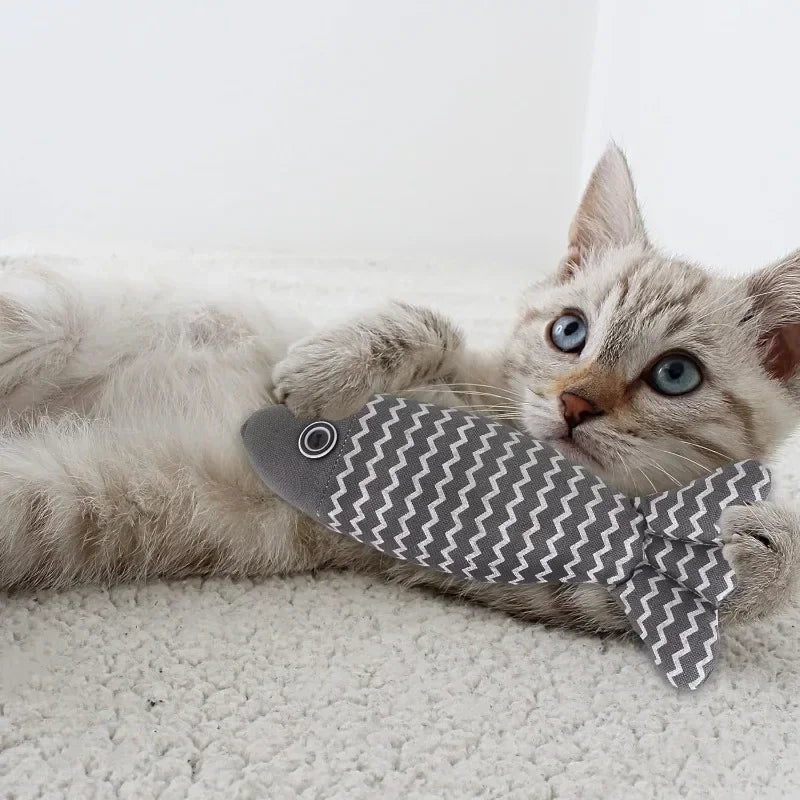 1pcs Interactive Catnip Fish Toys for Cats Plush Kitten Chew Bite Toy with Crinkle Sound Teeth Cleaning Pet Toy for Indoor Cats Oasis Select