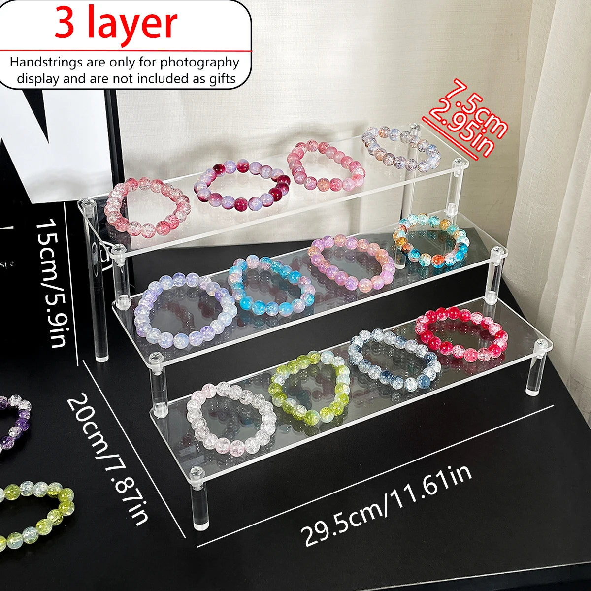 1pc Bracelet Jewelry Acrylic Display Stand Transparent/Black Jewelry Storage Stand Dressing Table Display Stand Store Stand Oasis Select 3layers-Transparent