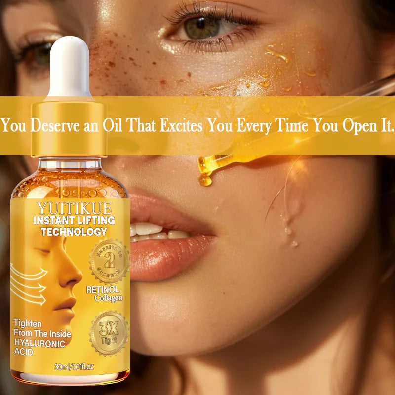 YUITIKUE Liquid Gold Face Oil Retinol Collagen Hyaluronic Acid Instant Lifting 2 Min Fast Absorb Hydrate Firm Skin Oasis Select
