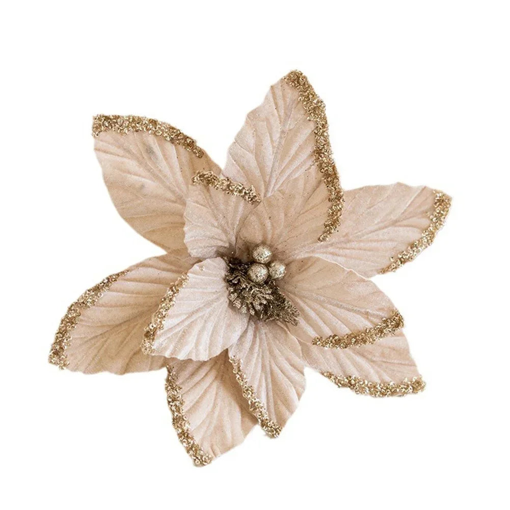 Christmas Glitter Christmas Poinsettia Artificial Christmas Flower Handmade Craftsmanship Long-lasting Versatile Use Oasis Select champagne China Mainland