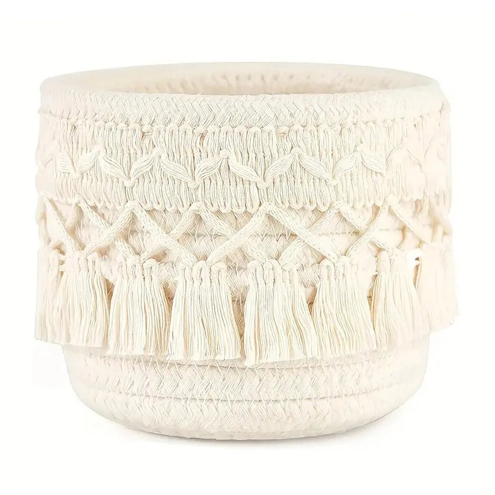 Cotton Rope Tassel Desktop Storage Basket | Boho Organizer