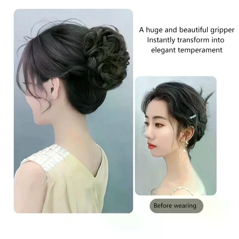 Synthetic Hair Bun Lifelike Messy Curly Wig Flower Bud Gripping Clip Elastic Women False Hair Pieces High Temperature Silk Oasis Select