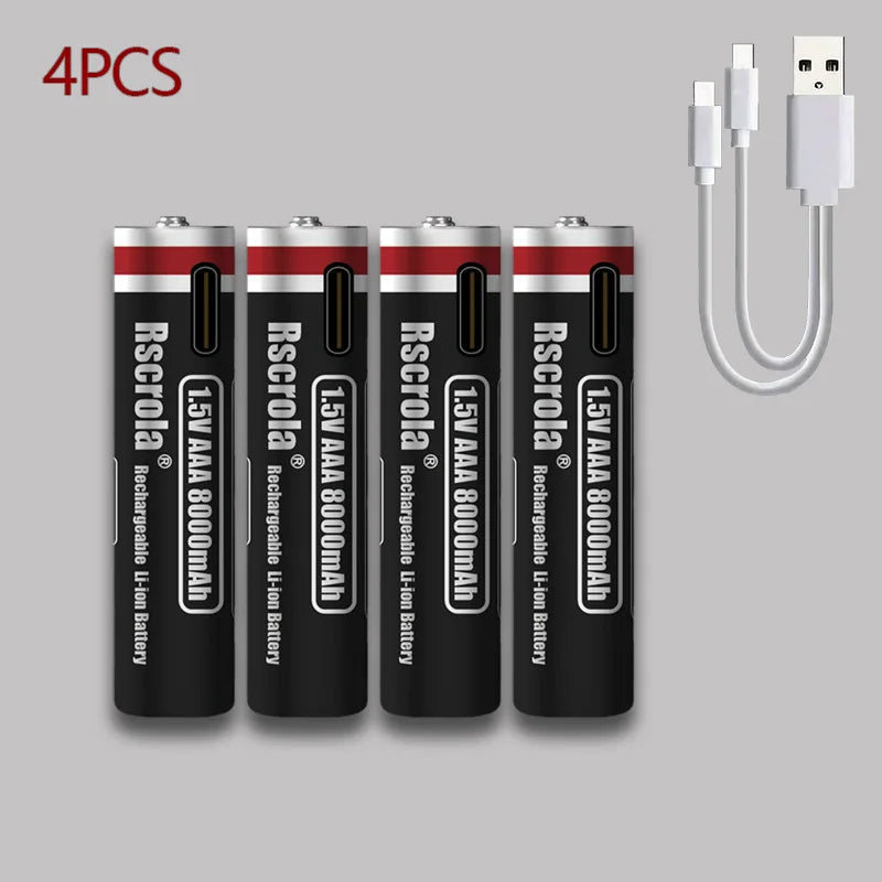 1.5V AAA 8000mAh Lithium Battery - USB Type-C Rechargeable for Portable Speakers, Gamepads, Clocks & Flashlights Oasis Select 4 pcs AA Batteries 1.5V