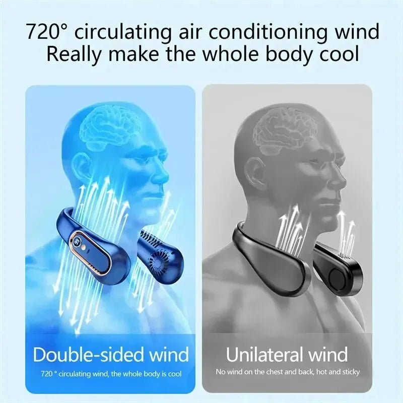 3000mAh Bladeless Neck Fan – USB Rechargeable, 5-Speed, LED Display