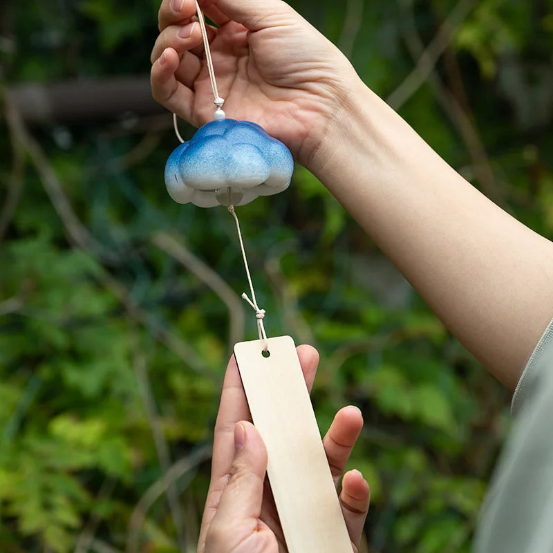 Handmade Ceramic Cloud Wind Chime Hanging Decoration - Japanese Style Wind Bell for Door, Creative and Girly Birthday Gift Oasis Select