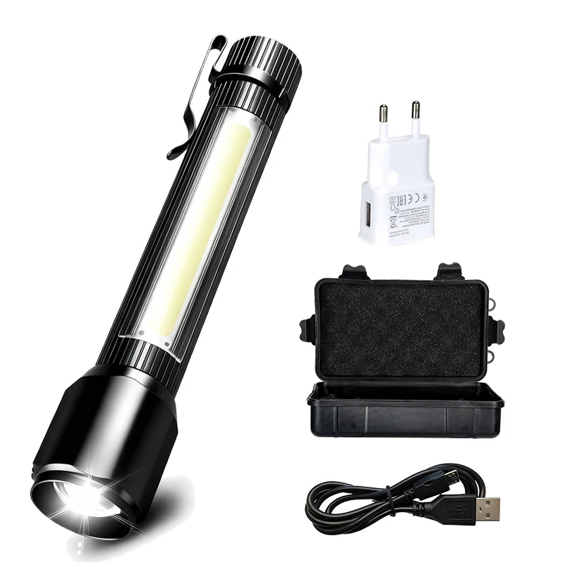 Rechargeable Zoom LED Flashlight Handheld Torch with 3 Modes Waterproof High Power Light Hand Lamp For Working Outdoor Camping Oasis Select Set A ZOOM
