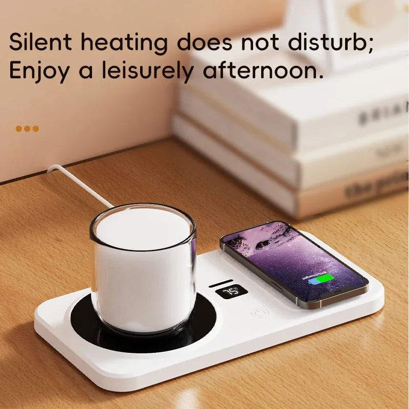 2-in-1 Wireless Charger & Heated Cup Mat – 3 Temp Settings