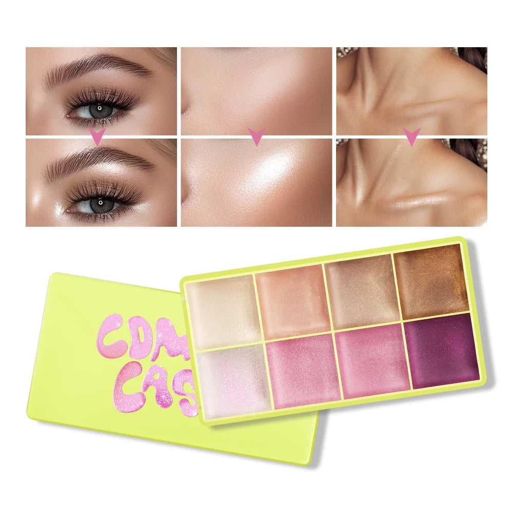High Gloss Cement Case Cream Palette Set Makeup Matte & Shimmer Finishes with Pink Brown Nude Tones Long-Lasting Curve Case Oasis Select