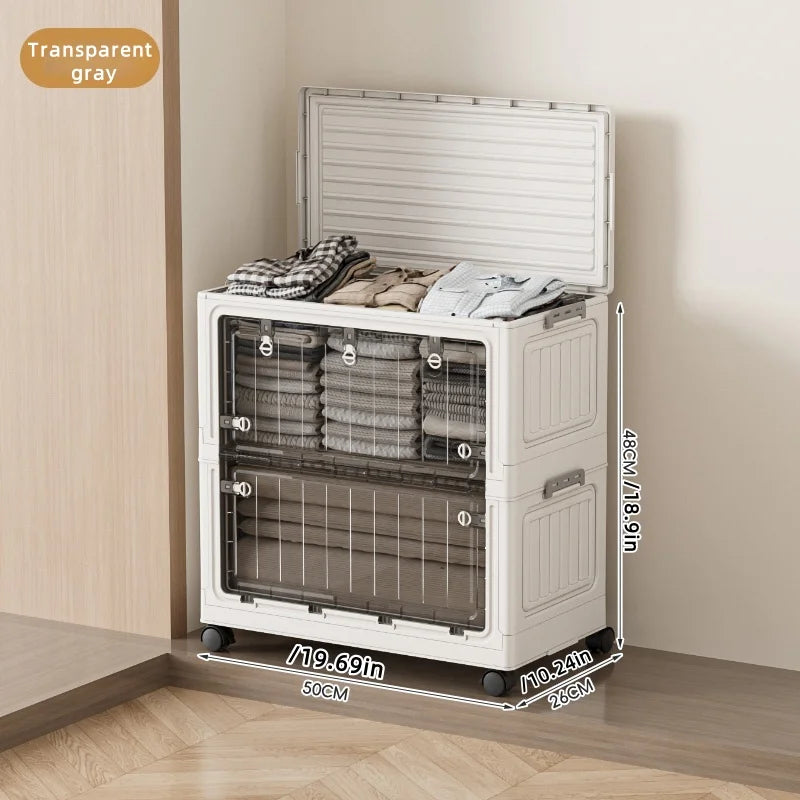 COIZYZZL Large Capacity Foldable Storage Bin, Transparent Mobile Organizer with Wheels, Space-Saving Design for Clothes & Toys Oasis Select 50cm Clear