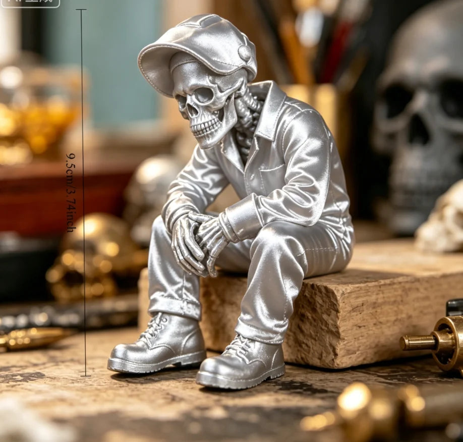 Skeleton Electric Welding Worker Figurine Gothic Style Edge Sitter Statue Skull Ornament for Home Office DeskShelf Display Decor Oasis Select Silver worker 9.5x7x6.1cm