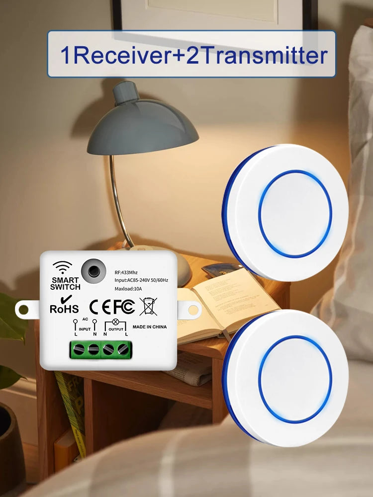 433MHz Wireless Remote Light Switch 10A Relay Controller Wireless Relay Switch Oasis Select 1 Receiver 2 Remote