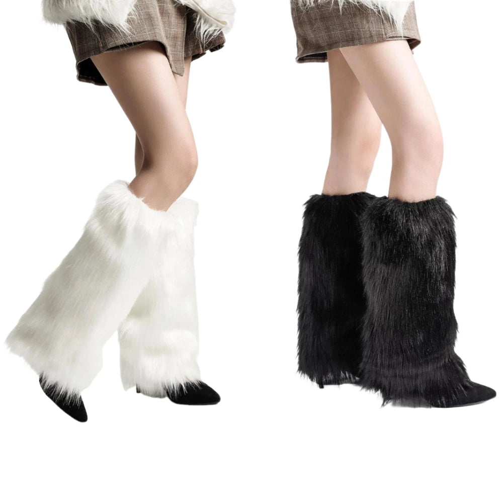 Women Faux Fur Leg Warmers Women Fall Leggings Jk Boots Stocking Girls Lolita Punk Boot Cover Harajuku Fur Foot Warming Cover Oasis Select 2PAIRS 35-39