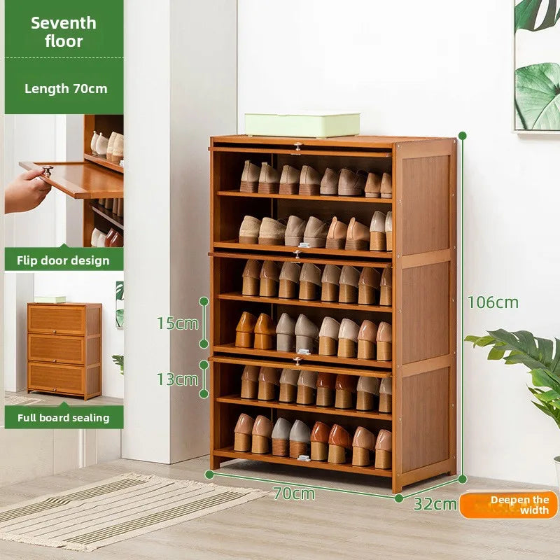 Shoe cabinet storage rack household modern door large capacity simple space saving ultra-thin solid wood Oasis Select Seven floors 70 long