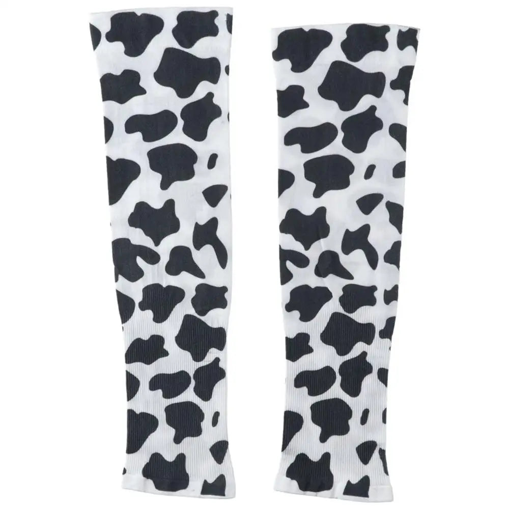 1Pair Durable Cow Pattern Ice Silk Sleeves Dacron UV Resistant Sleeve Cover Protection Thin Loose Ice Sleeves Outdoor Oasis Select