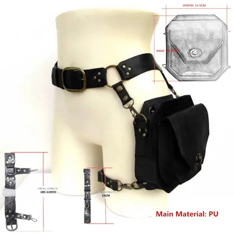 Retro Punk Retro PU Waist Bag Hip Packs for Women Crossbody Cross Multi-function Outdoor Leg Phone Pouch Fanny Pack Belt Bag Oasis Select