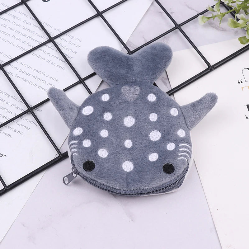Cute Blue Shark Mini Whales Coin Purse Plush Zipper Coin Wallet Designer Women's Small Change Bag Key Earphone Pouch Oasis Select MR-02