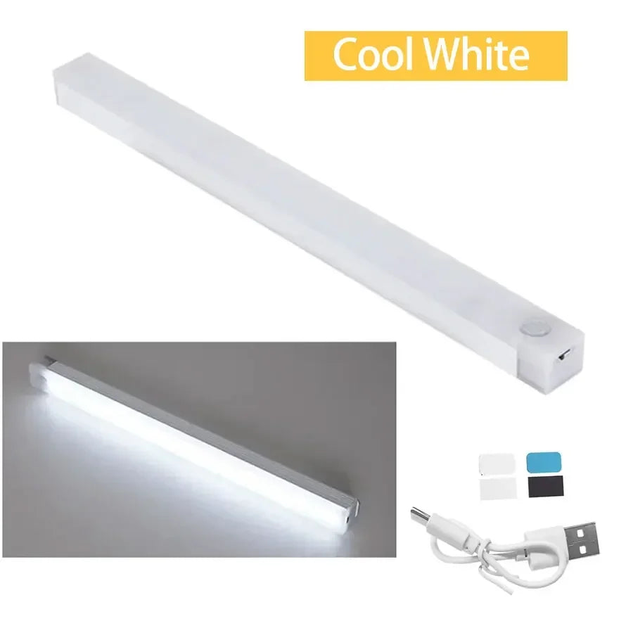 LED Motion Sensor Cabinet Light USB Rechargeable Dimmable Night Light Wireless Magnetic Night Lamp for Kitchens Stairs Hallway Oasis Select Cool White 30CM 21Leds