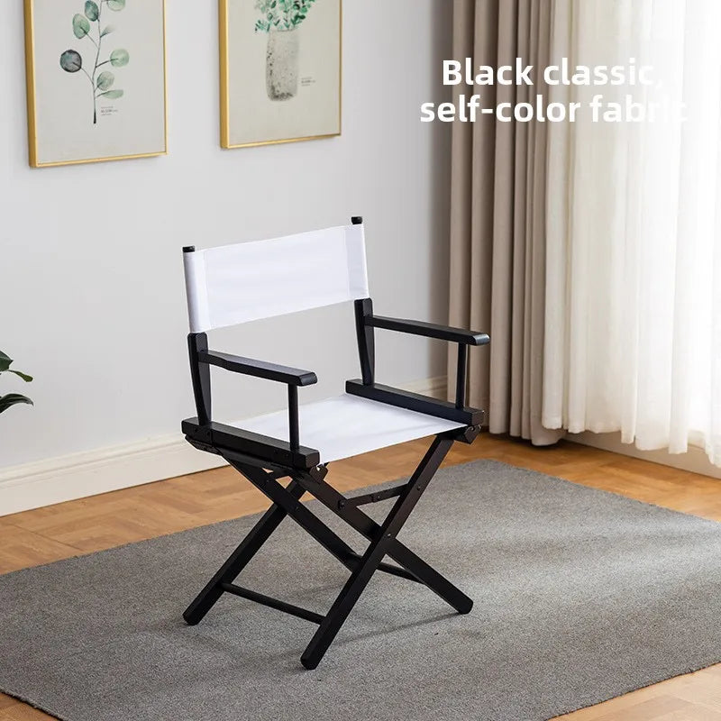 Beech director chair portable solid wood folding chair outdoor leisure chair makeup chair outdoor sketch chair bar chair fishing Oasis Select white cloth J