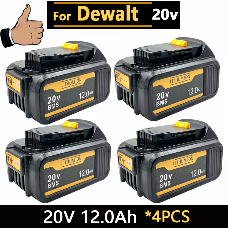 [Battery + Charger Set] 18-20V 6.0Ah/8.0Ah/12.0Ah Lithium Battery for DEWALT 20V MAX XR, DCB207 DCB205 DCB206, Oasis Select 4PCS 20V 12.0Ah