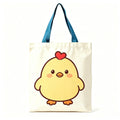 Cute Yellow Chick Red Heart Print Canvas Tote Bag Eco Reusable Shoulder Bag Grocery Daily Shopping Bag Oasis Select Blue
