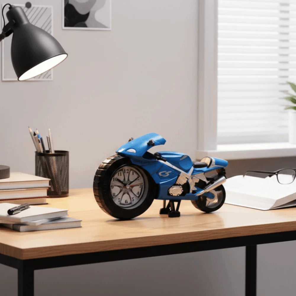 Cartoon Motorcycle Alarm Clock – Silent, Drop-Proof Desk Ornament
