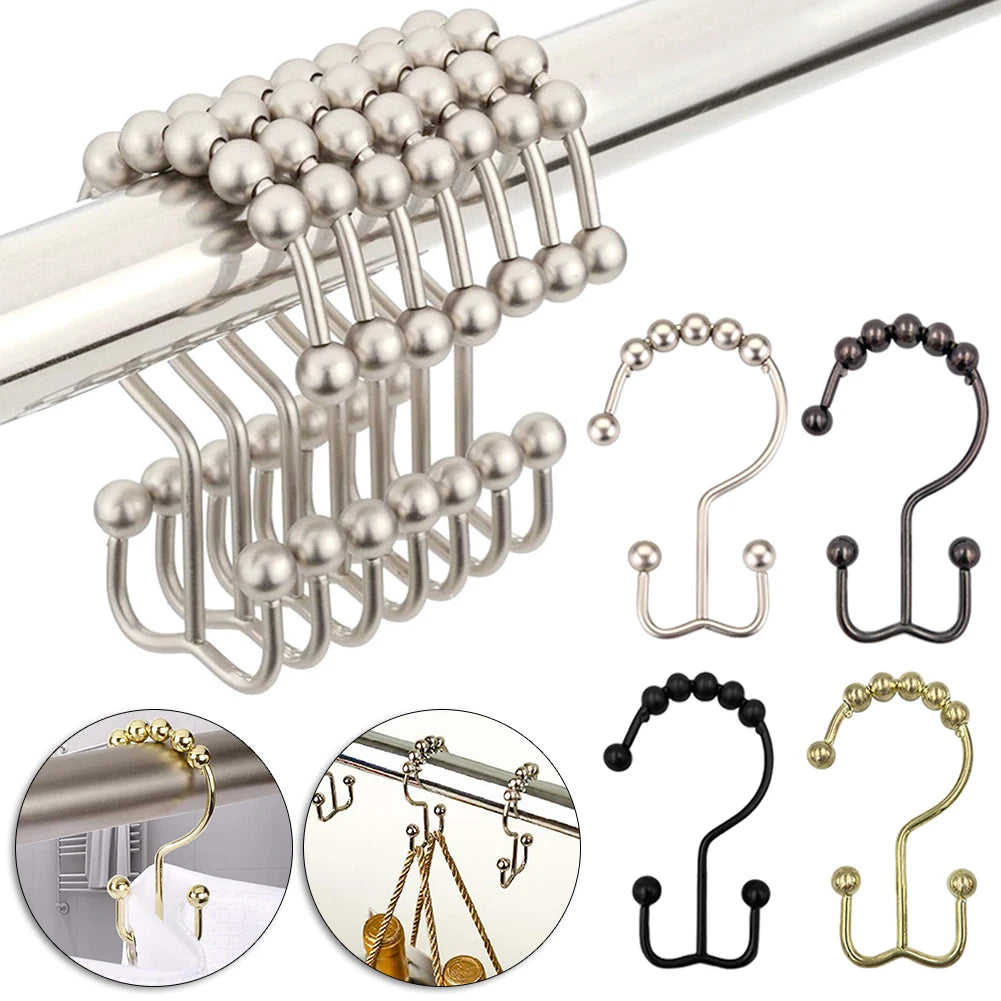 12-Pack Double-Sided Shower Curtain Hooks | Rustproof Stainless Steel